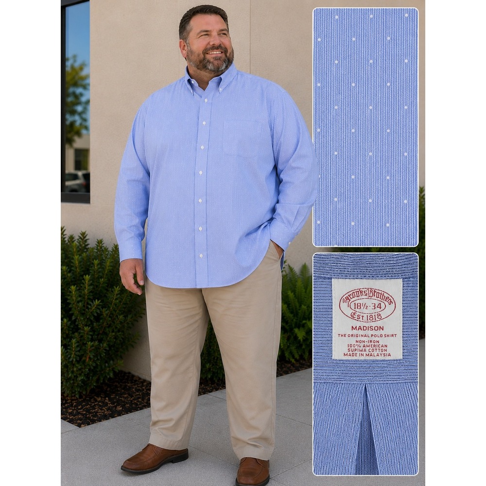 Brooks Brothers Madison Shirt Mens 18.5 34 Blue Stripe Dobby Supima Cotton